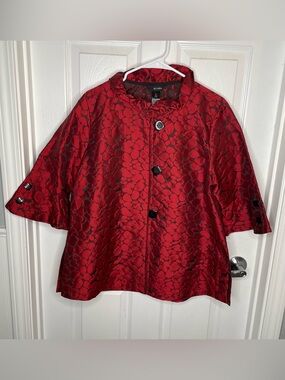 Ali Miles Jacquard Textured Art to Wear Jacket in Red/Black Pebbled Print PL